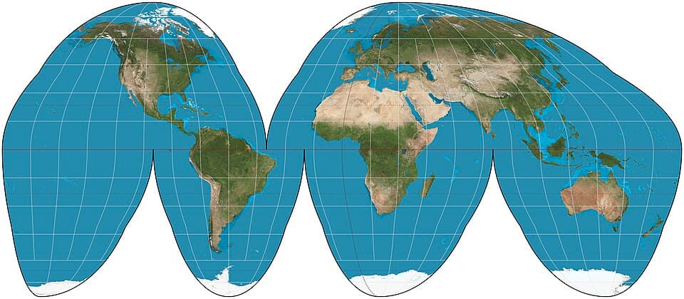 The Goode homolosine map projection, an interrupted equal-area projection